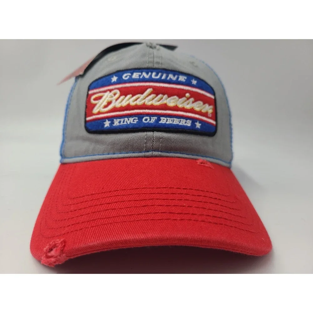 Budweiser King of‎ Beers Distressed Snapback Hat Cap Bud Men Women Gray Red Blue